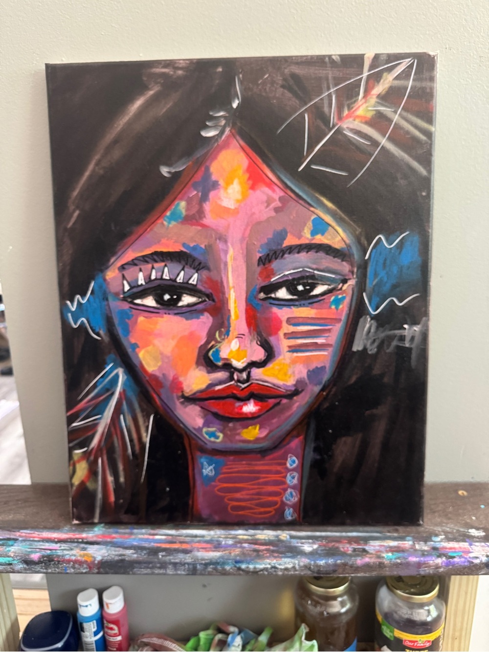 Original Mixed Media Oil Canvas Painting "Frequency Guardian" 16x20 - Picture 5 of 6